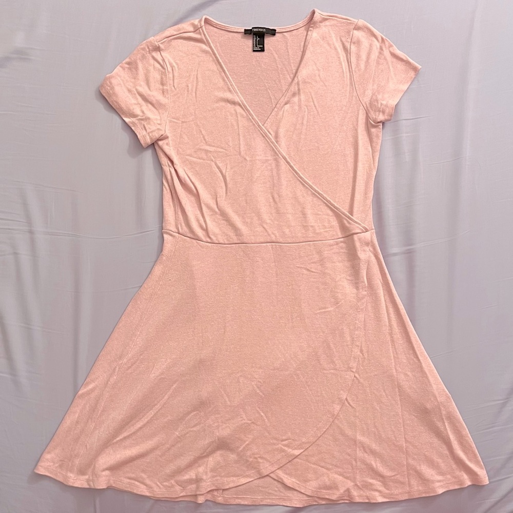 Forever 21 Baby pink fuzzy wrap short sleeve dress